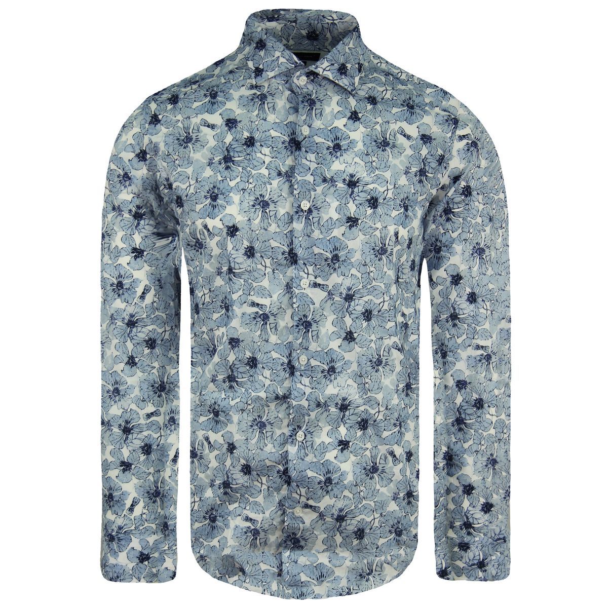 Blaues Slim-Fit-Hemd mit Blumendruck