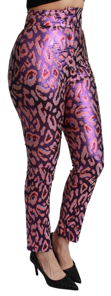 Hochtaillierte Hose mit Metallic-Leopardenmuster