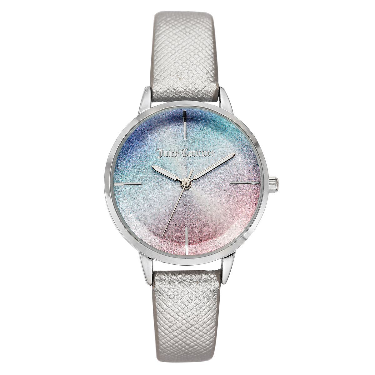Silbernes Damenarmbanduhr mit mehrfarbigem Zifferblatt