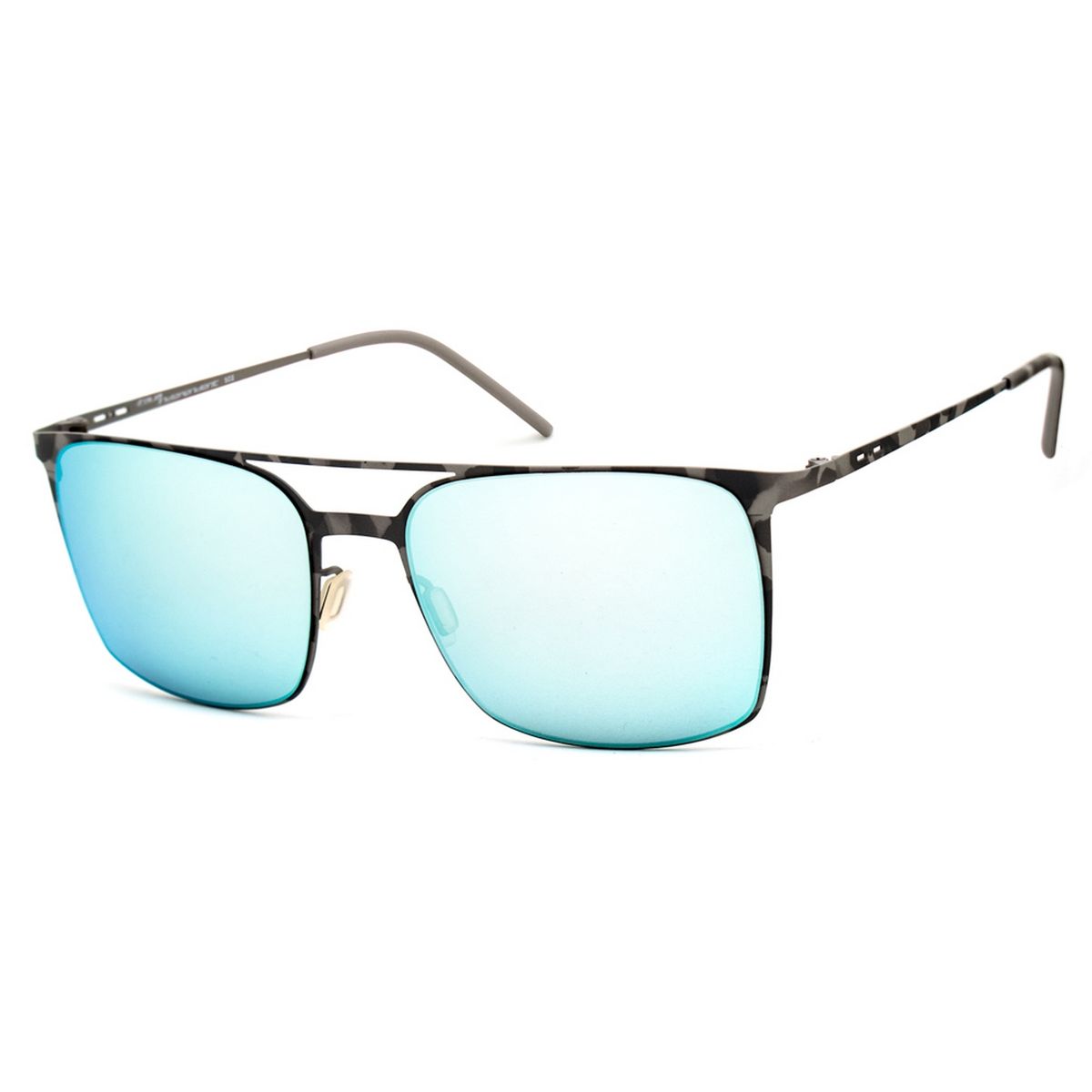 Sonnenbrille mit eckigem Rahmen und blauen Gläsern