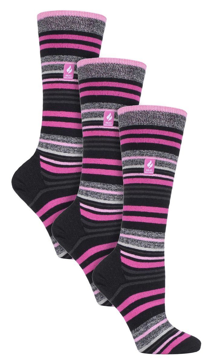 3 Paar Multipack Ultra Lite Damen Skisocken | Wärmehalter | Damen Funky Patterned Striped Knee High Socks - Black Stripe
