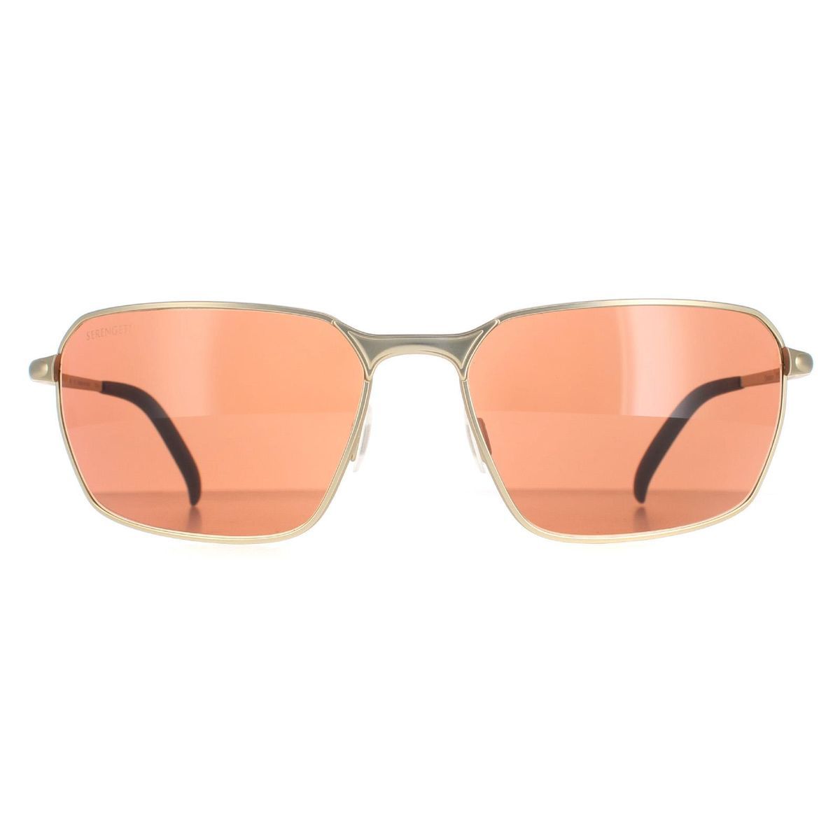 Rechteckige Sonnenbrille mit goldenem Rahmen und orangen Gläsern