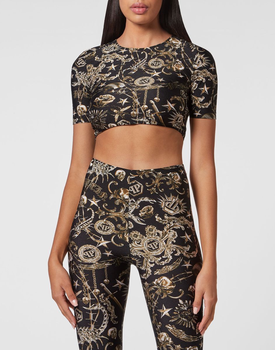Bedrucktes Stretch-Jersey Crop-Top