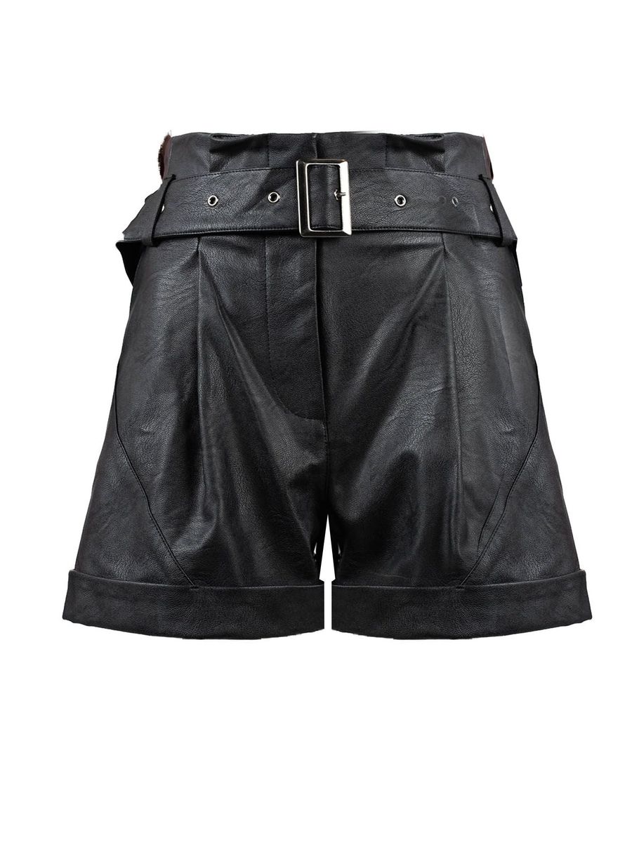 Gürtelbermuda mit hoher Taille und Kunstleder