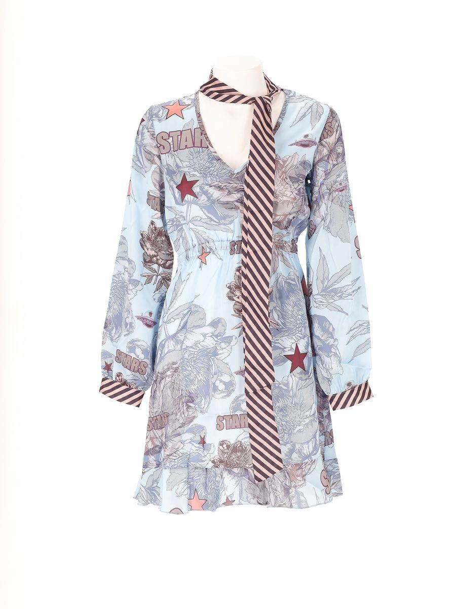 Mini-Kleid mit Blumendruck und Krawatte