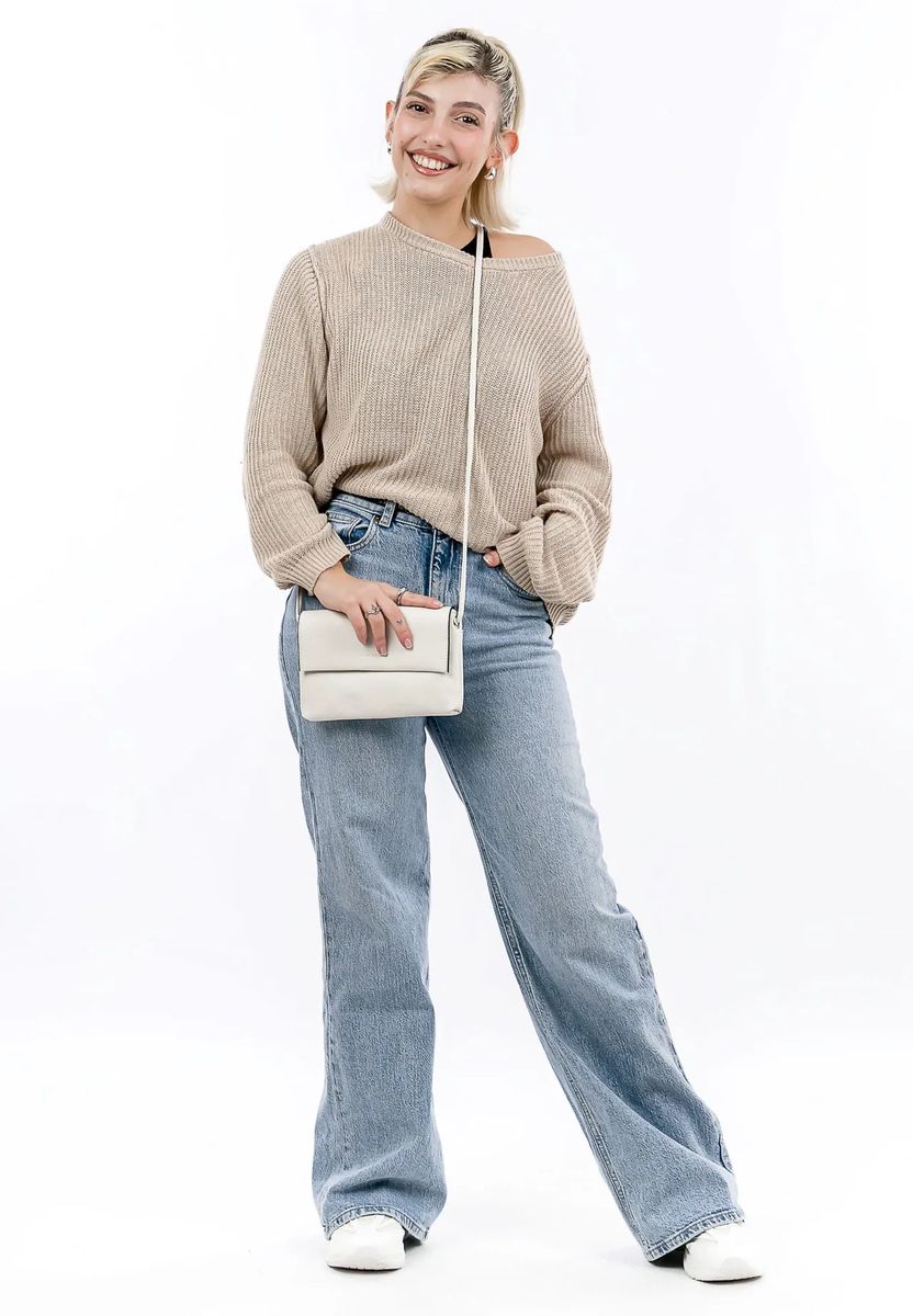Emily & Noah Umhängetasche, Leder, Magnetverschluss, für Damen, beige