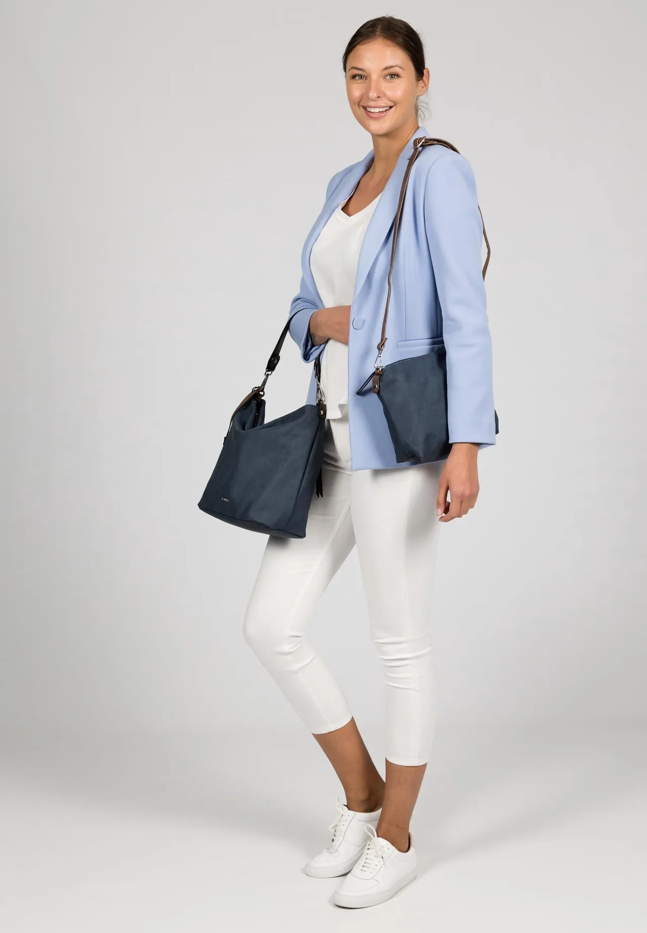 Emily & Noah Schultertasche, Emblem, Anhänger, für Damen, blau|beige, 99