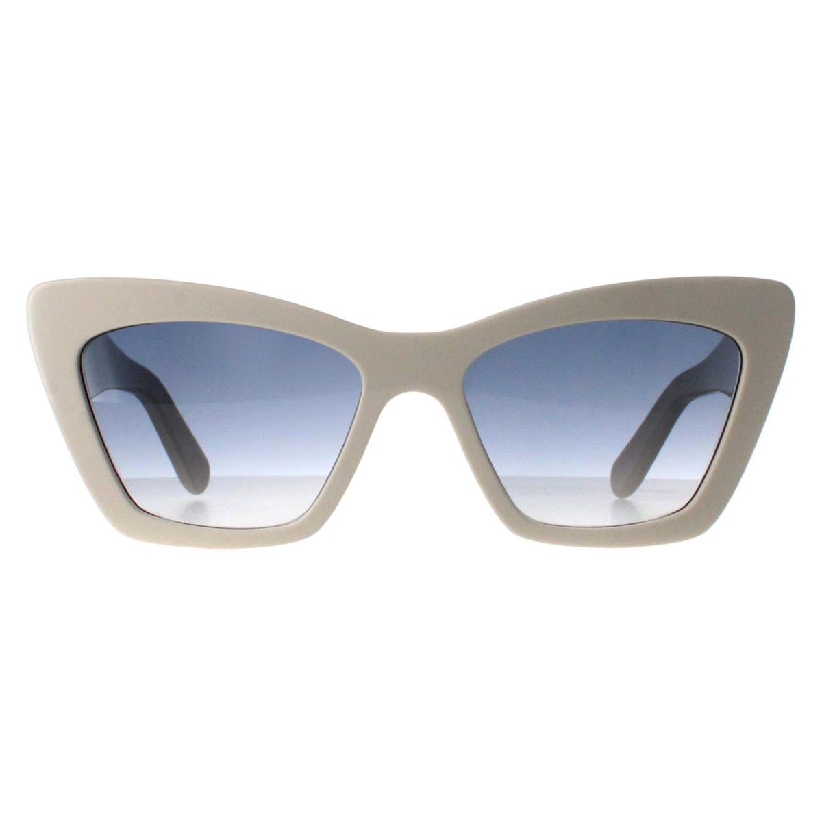 Elfenbeinfarbene Cat-Eye-Sonnenbrille mit blauem Farbverlauf