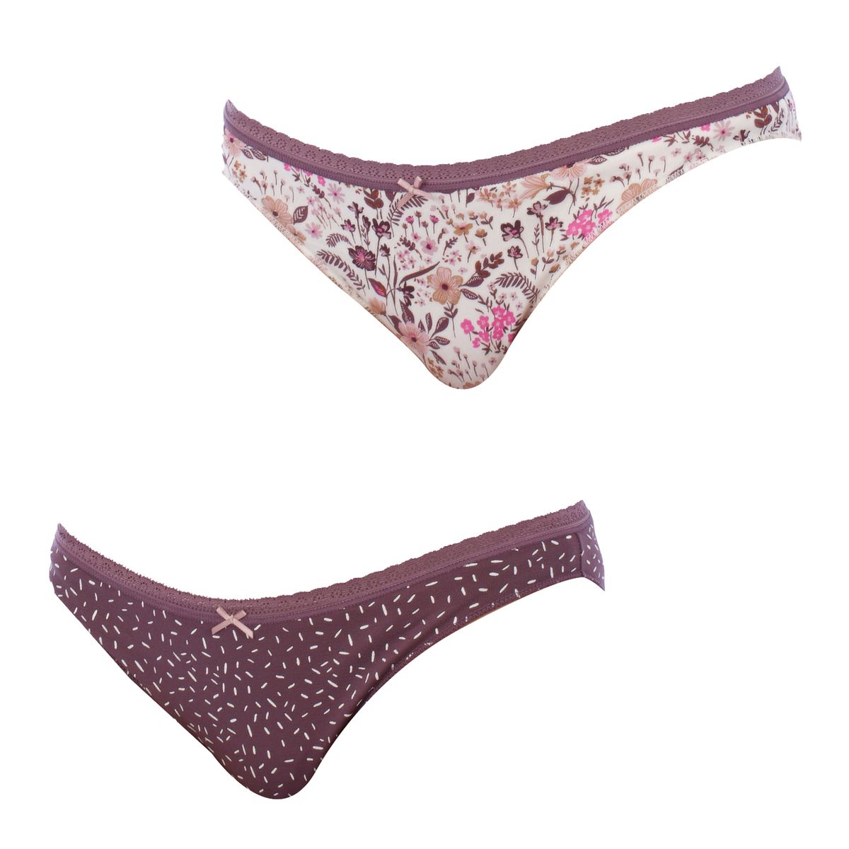 Mini-Baumwollslip-Set mit Blumenmuster und Unifarben