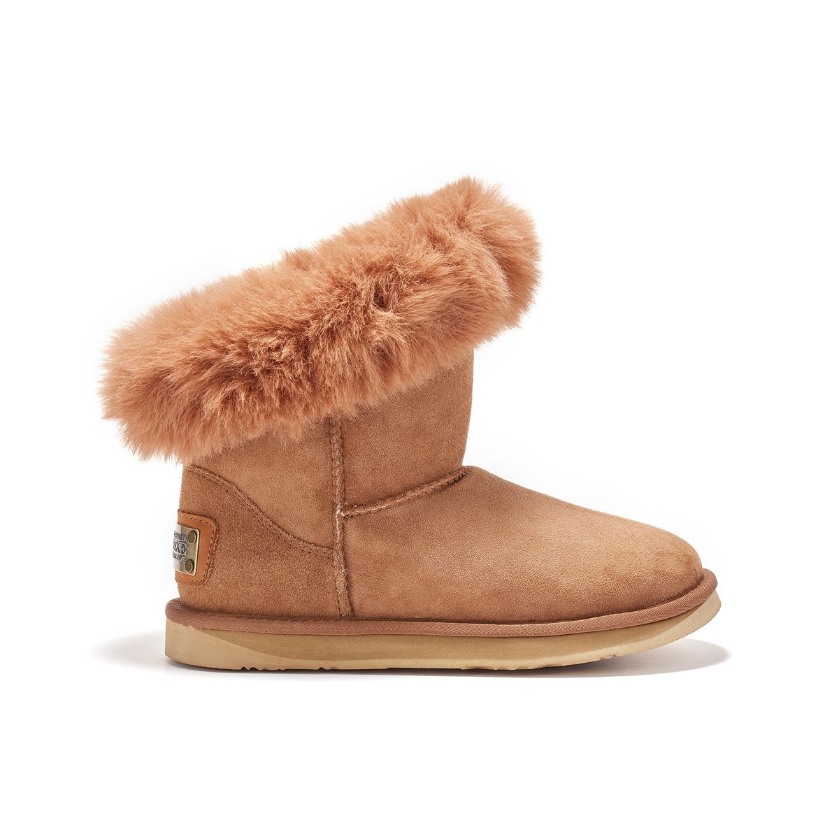 Kurze Schaffellstiefel mit Fellbesatz