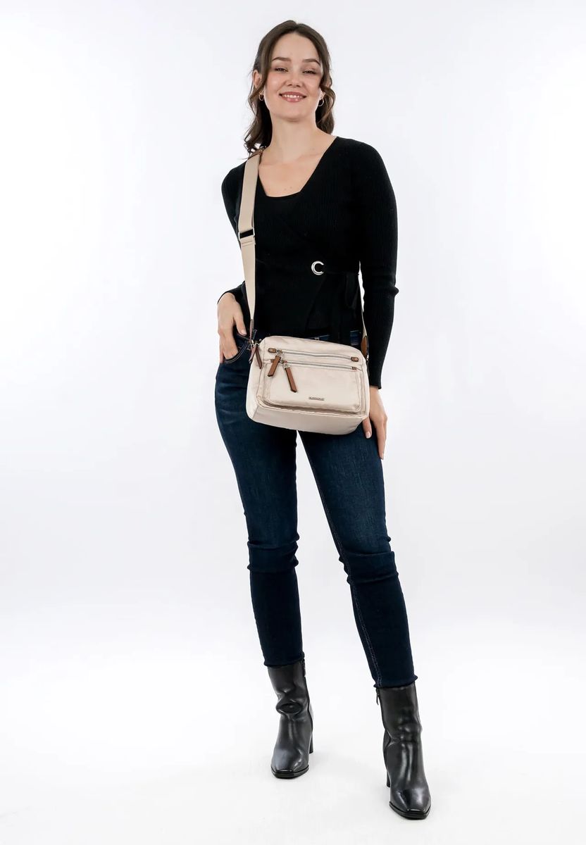 Emily & Noah Umhängetasche, Emblem, für Damen, beige