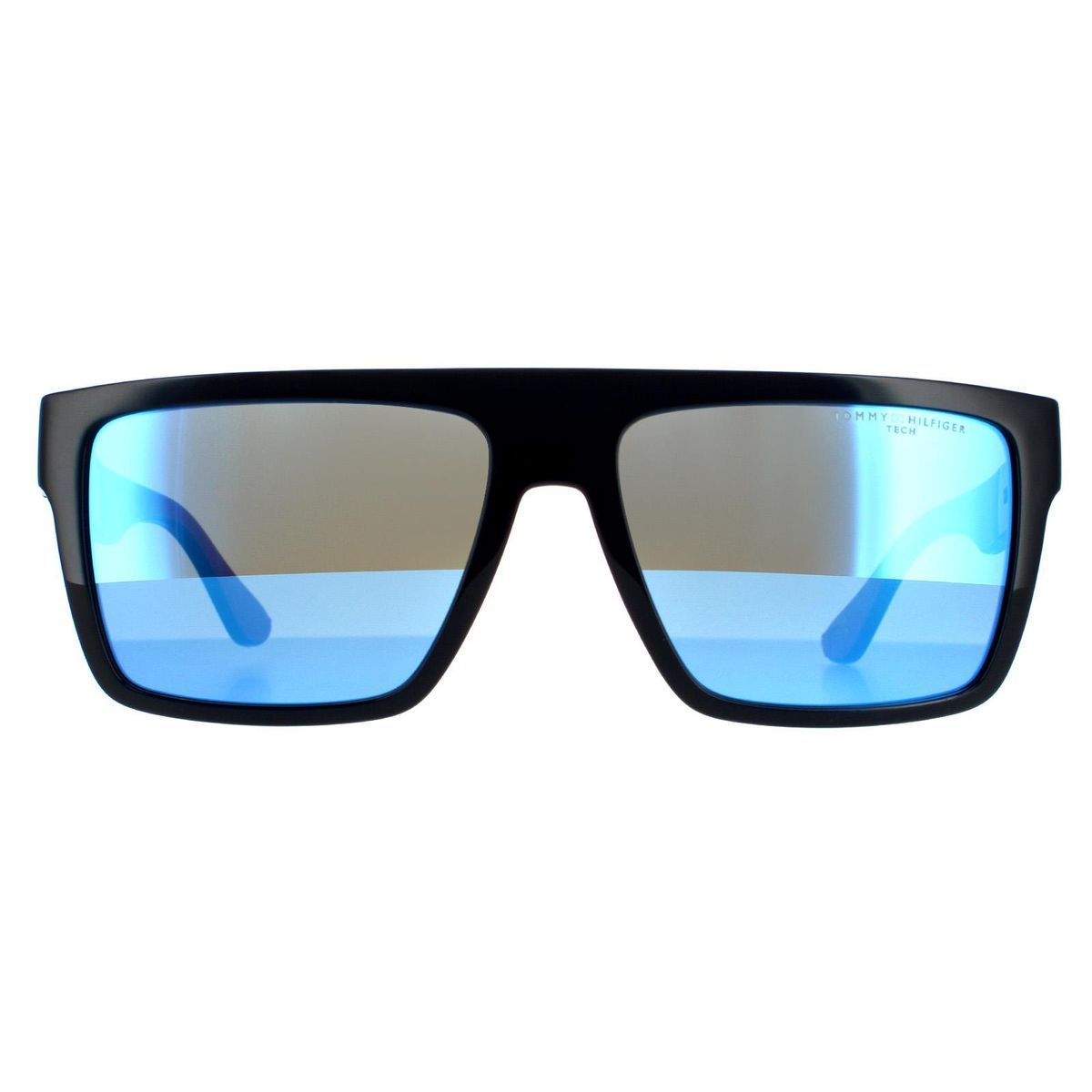 Moderne rechteckige Sonnenbrille blaue Spiegelgläser