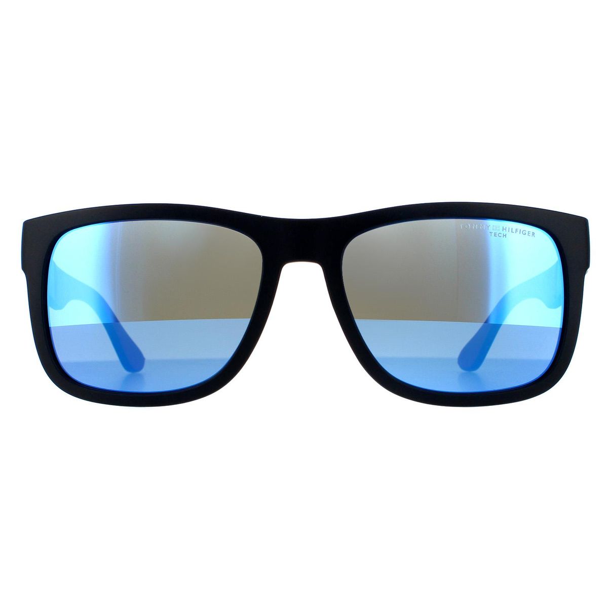 Moderne rechteckige Sonnenbrille blaue Spiegelgläser