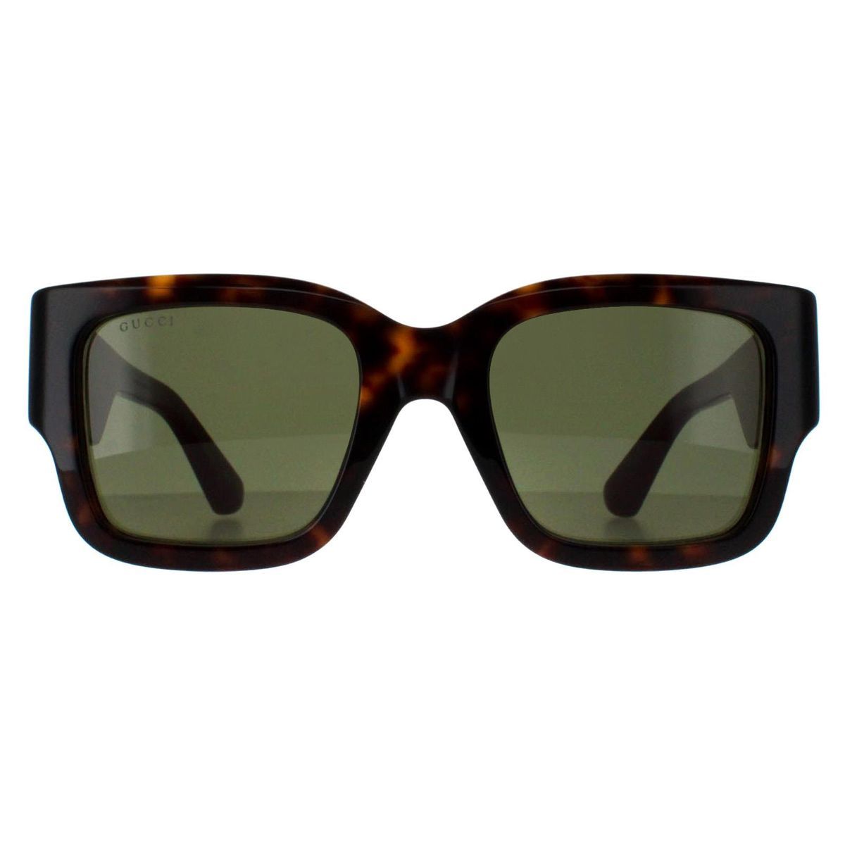 Quadratische Havana Sonnenbrille mit grünen Gläsern