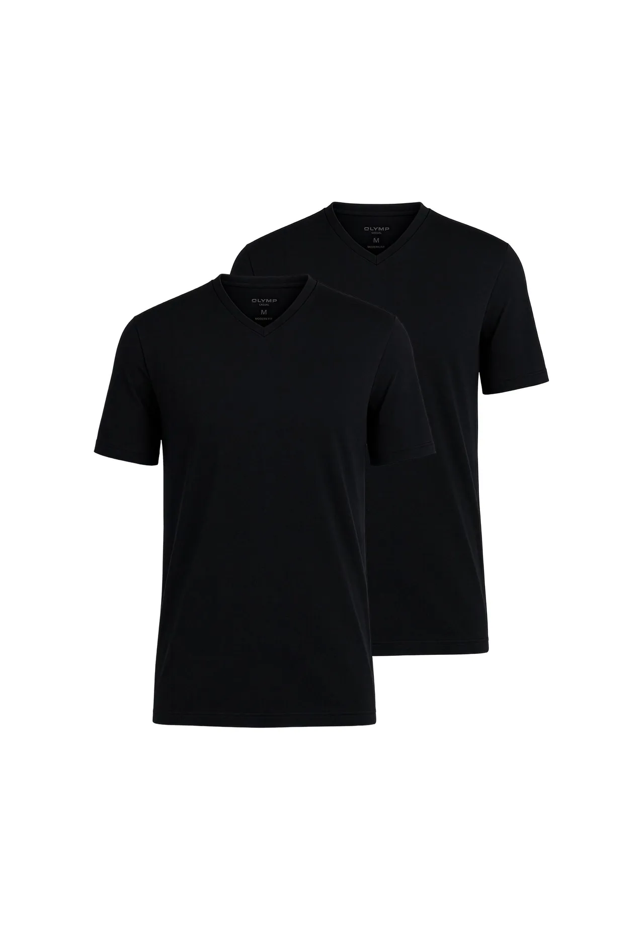OLYMP Herren T-Shirts, V-Neck, 2er Pack - Bodywear, Modern Fit, Baumwolle, schwarz, M
