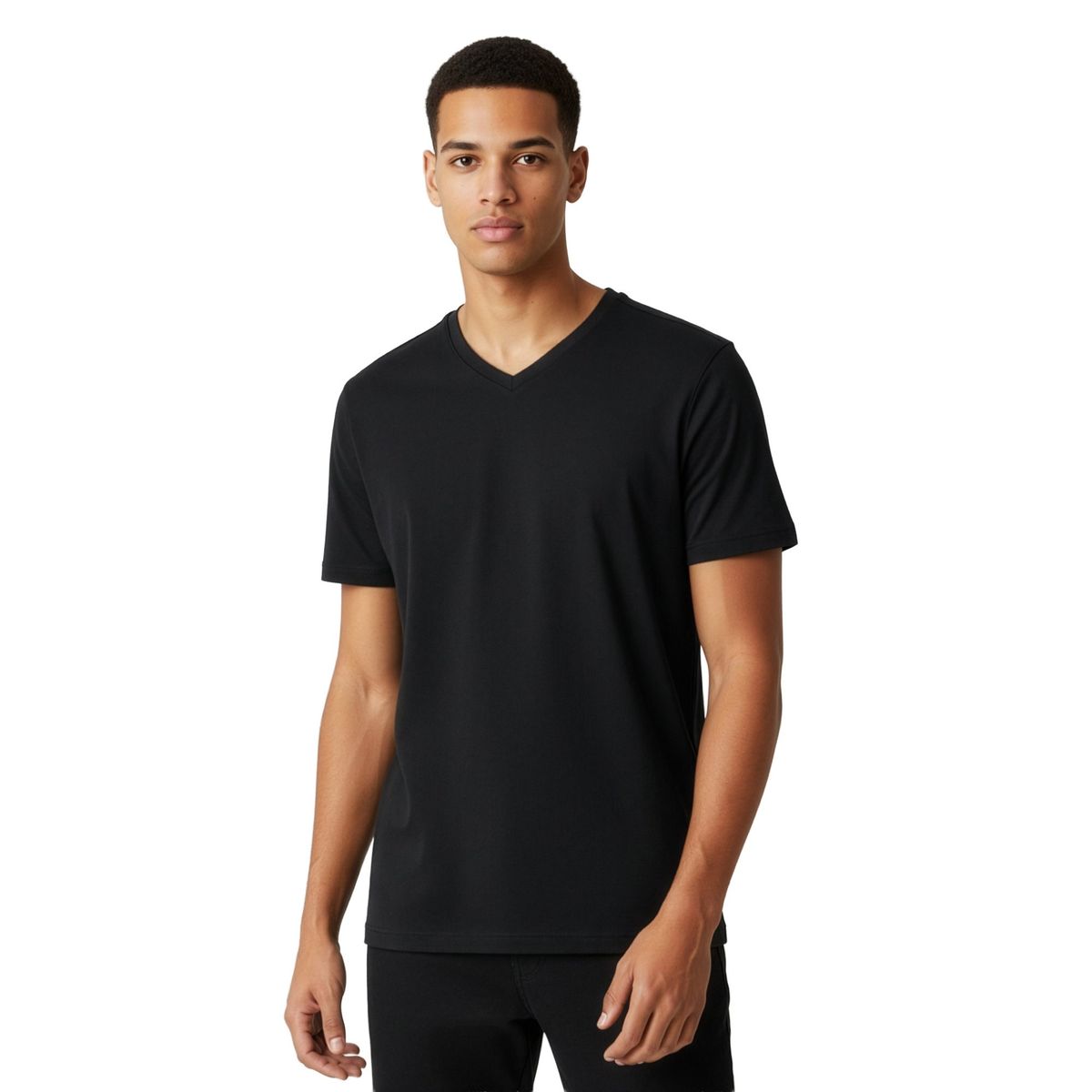 OLYMP Herren T-Shirts, V-Neck, 2er Pack - Bodywear, Modern Fit, Baumwolle, schwarz, M