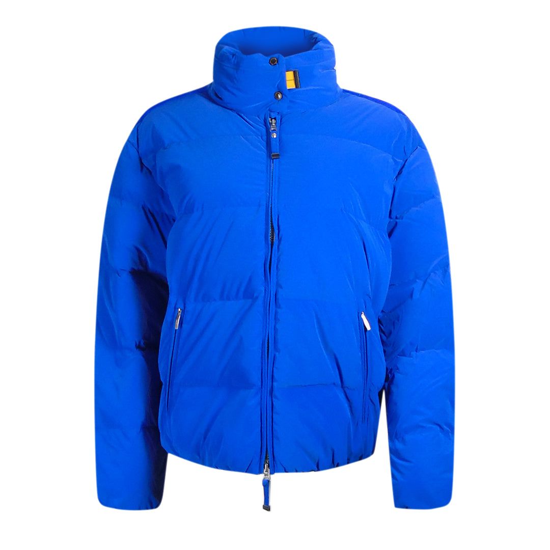 Leuchtend blaue, gepolsterte Daunenjacke