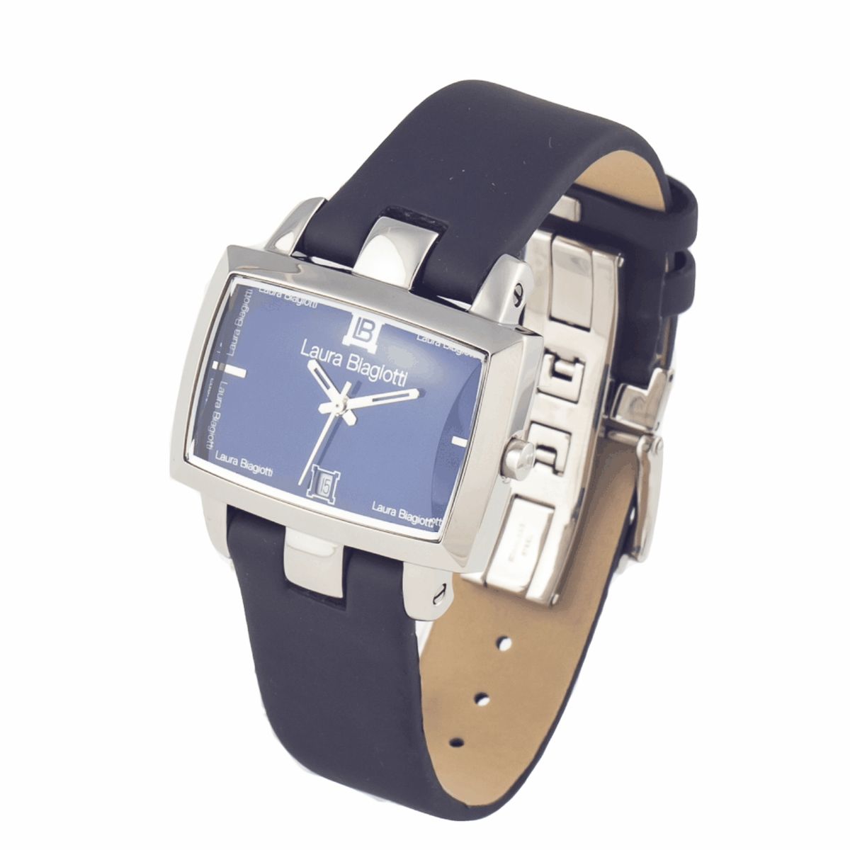 Elegante rechteckige Uhr mit blauem Zifferblatt