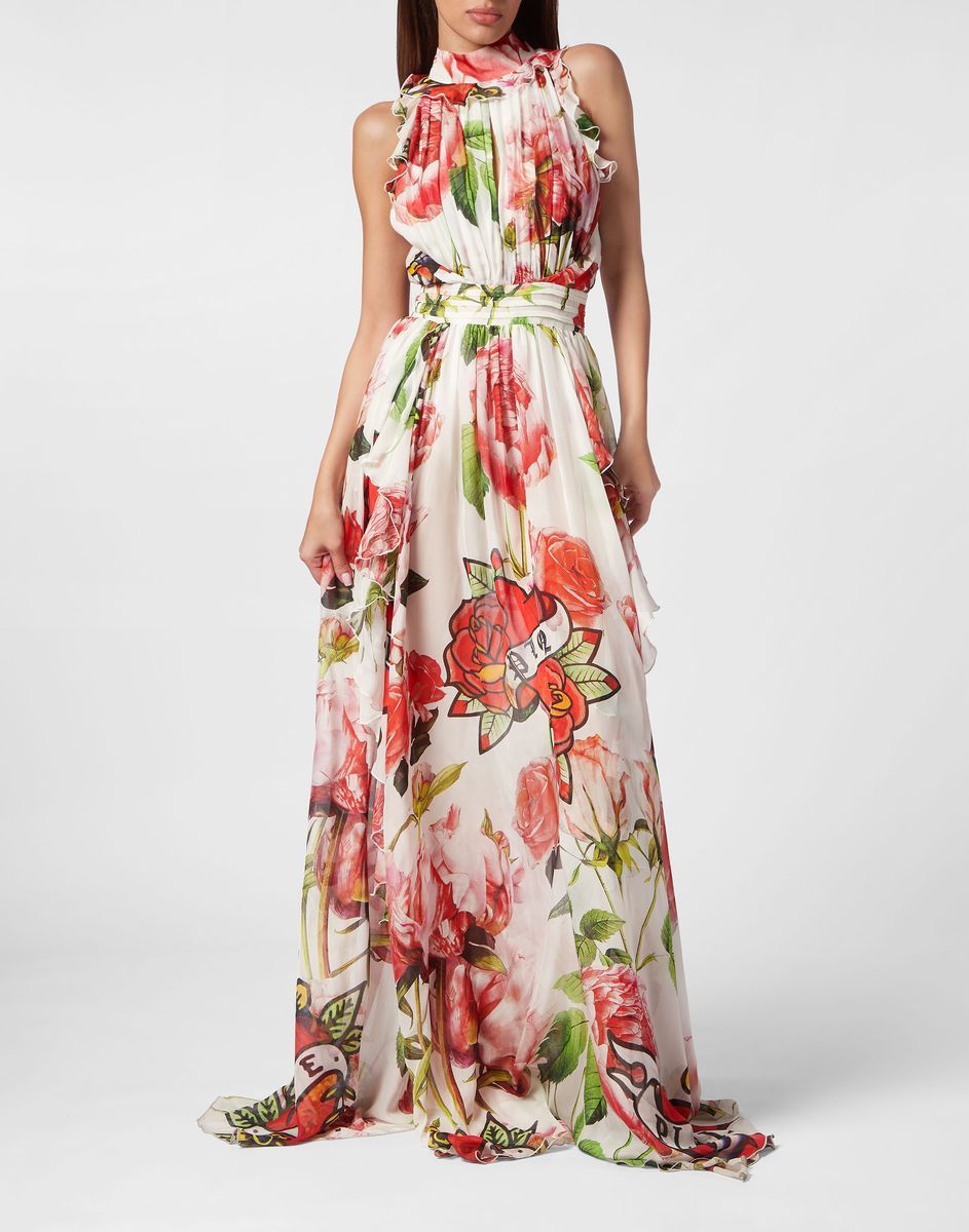 Chiffon Maxikleid mit Blumendruck