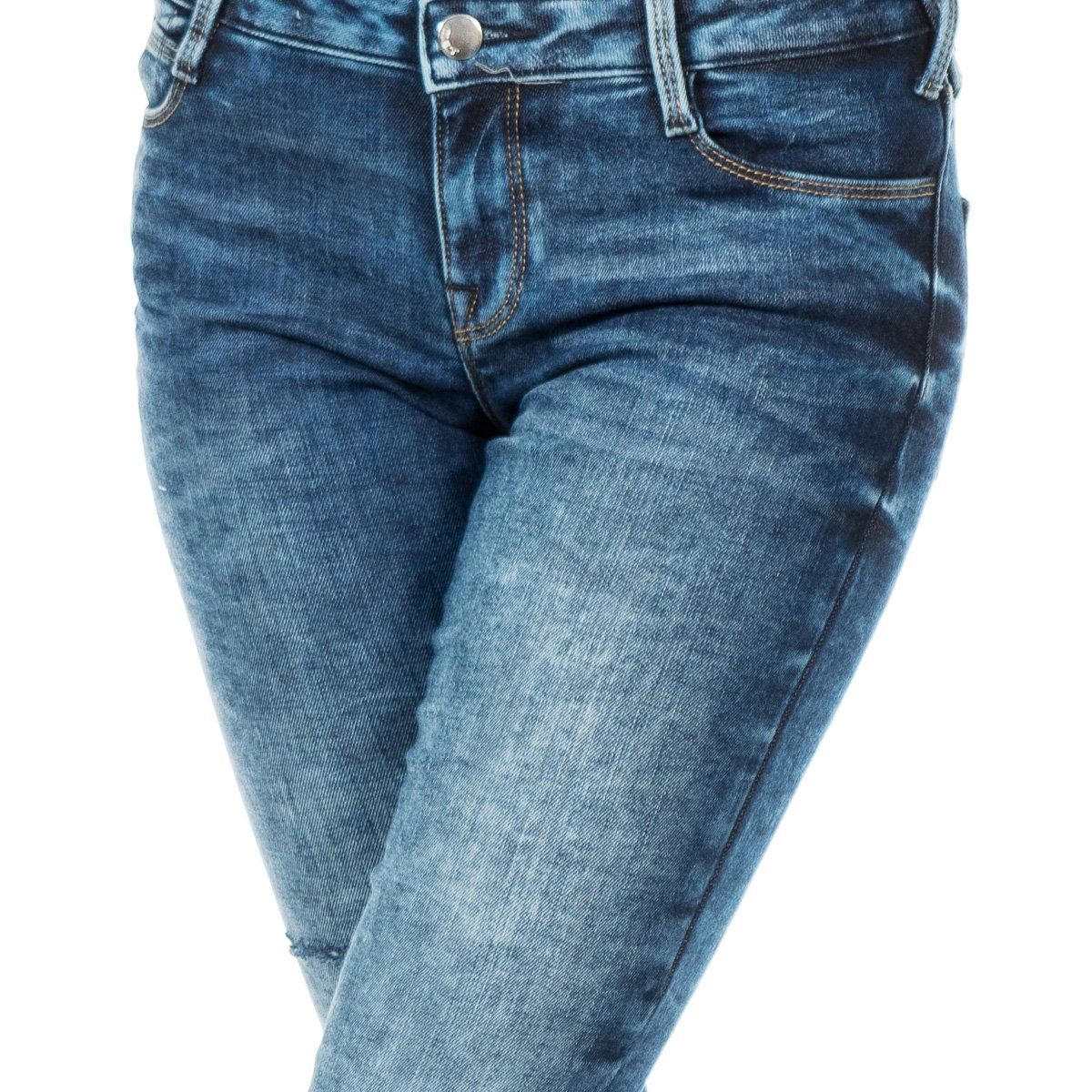 Schmal geschnittene Distressed Denim Jeans