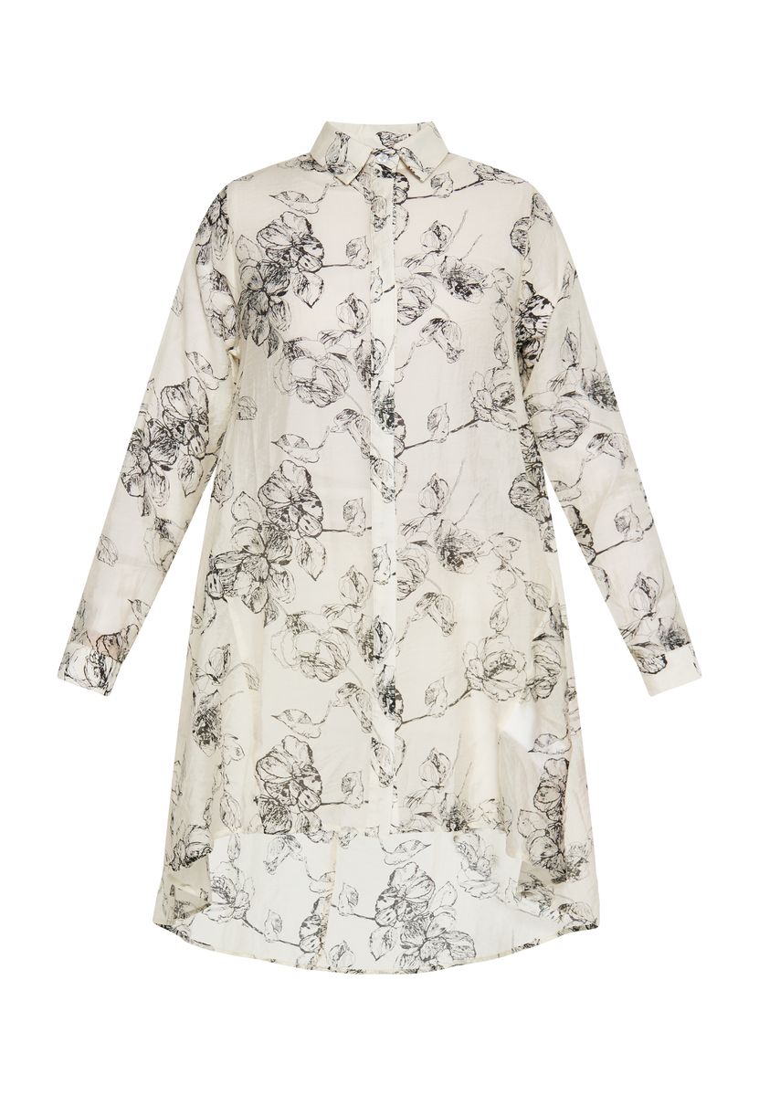Chiffon Hemdblusenkleid mit Blumendruck