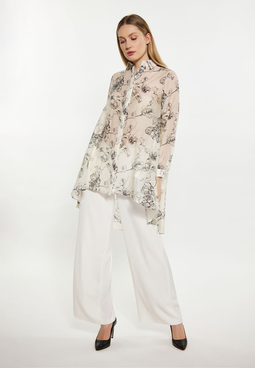 Longbluse aus Chiffon mit Blumendruck
