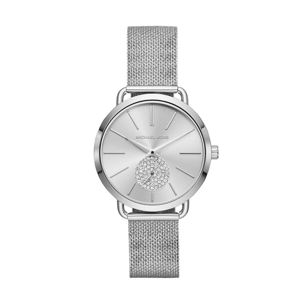 Silberne Edelstahluhr mit Mesh-Armband
