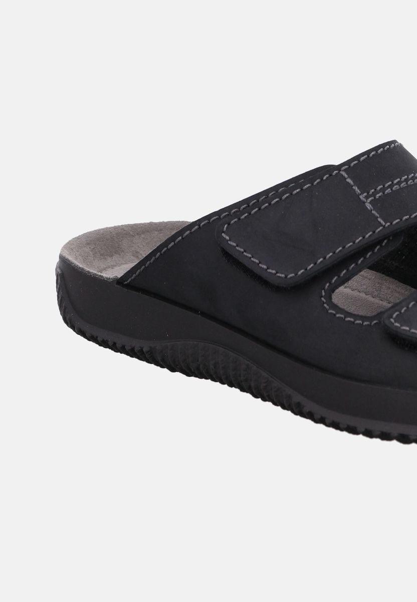 Herren Leder Komfort Pantolette mit Klettverschluss