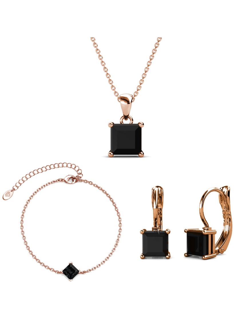 Schmuckset mit quadratischen schwarzen Kristallen