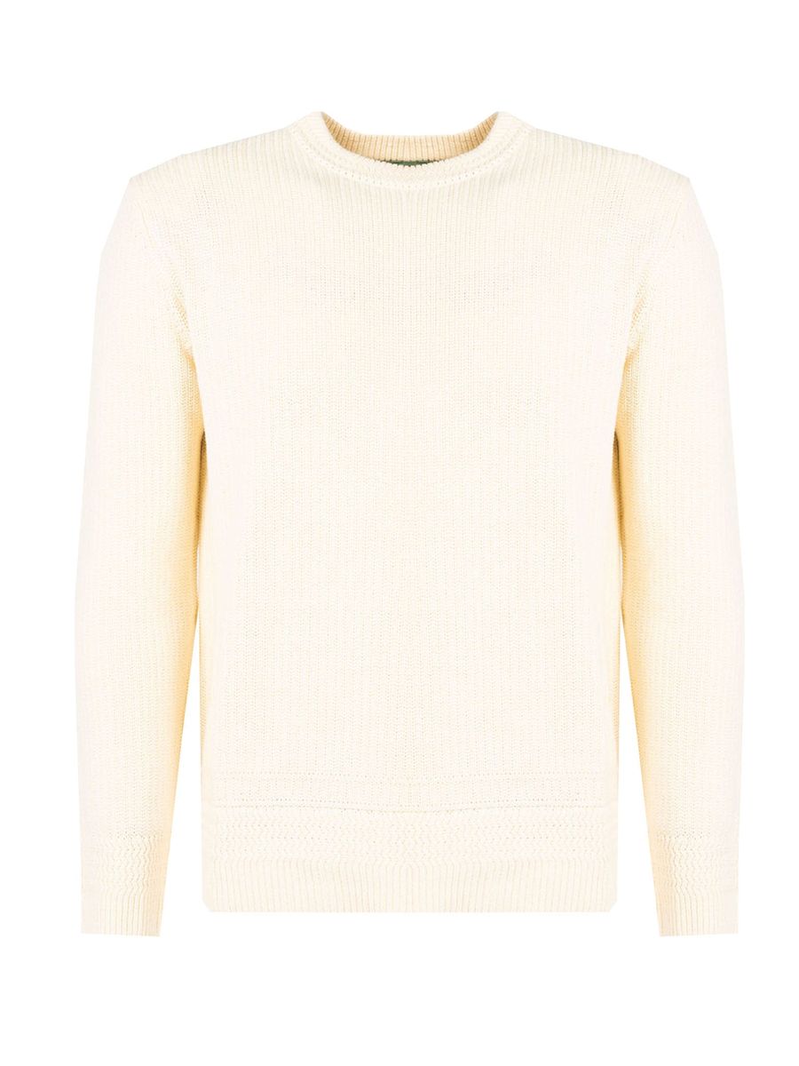 Klassischer cremefarbener Pullover mit Rundhalsausschnitt