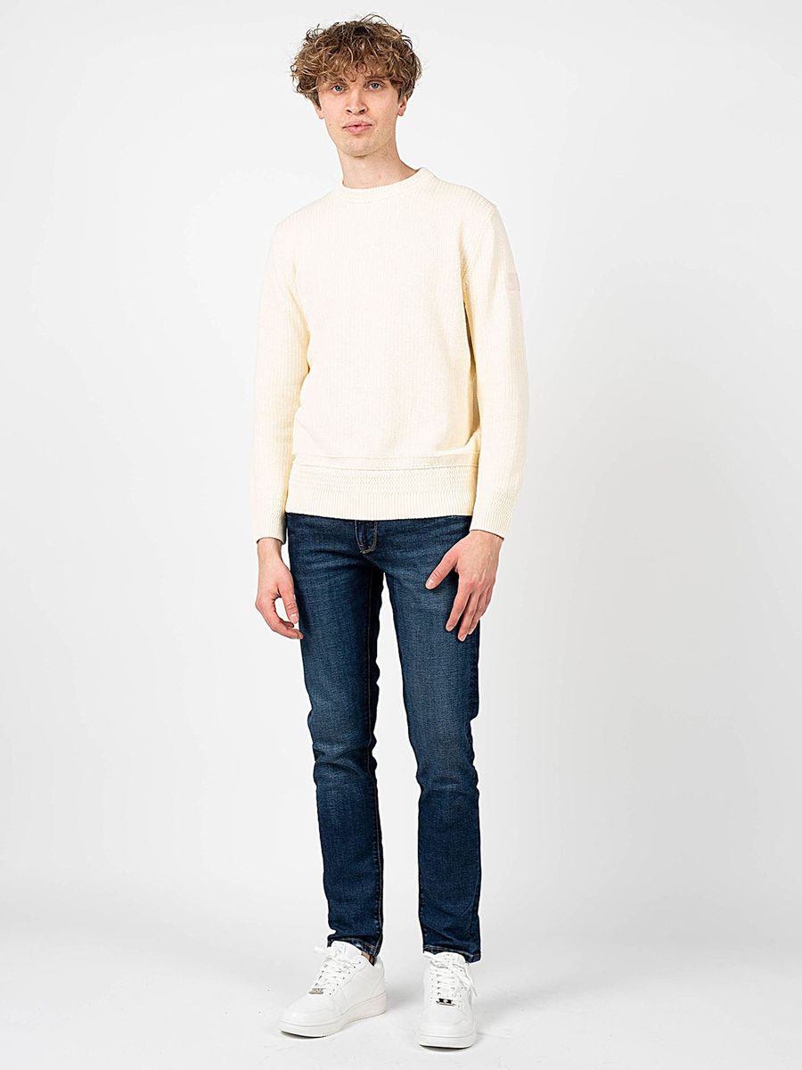 Strukturierter Rundhals-Pullover mit Leinenanteil