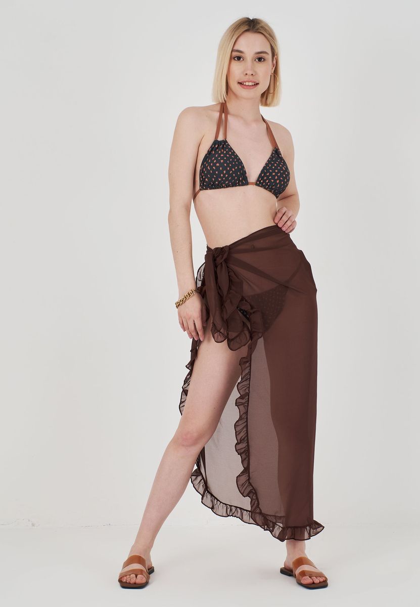 Eleganter geraffter brauner Badeanzug Sarong Pareo