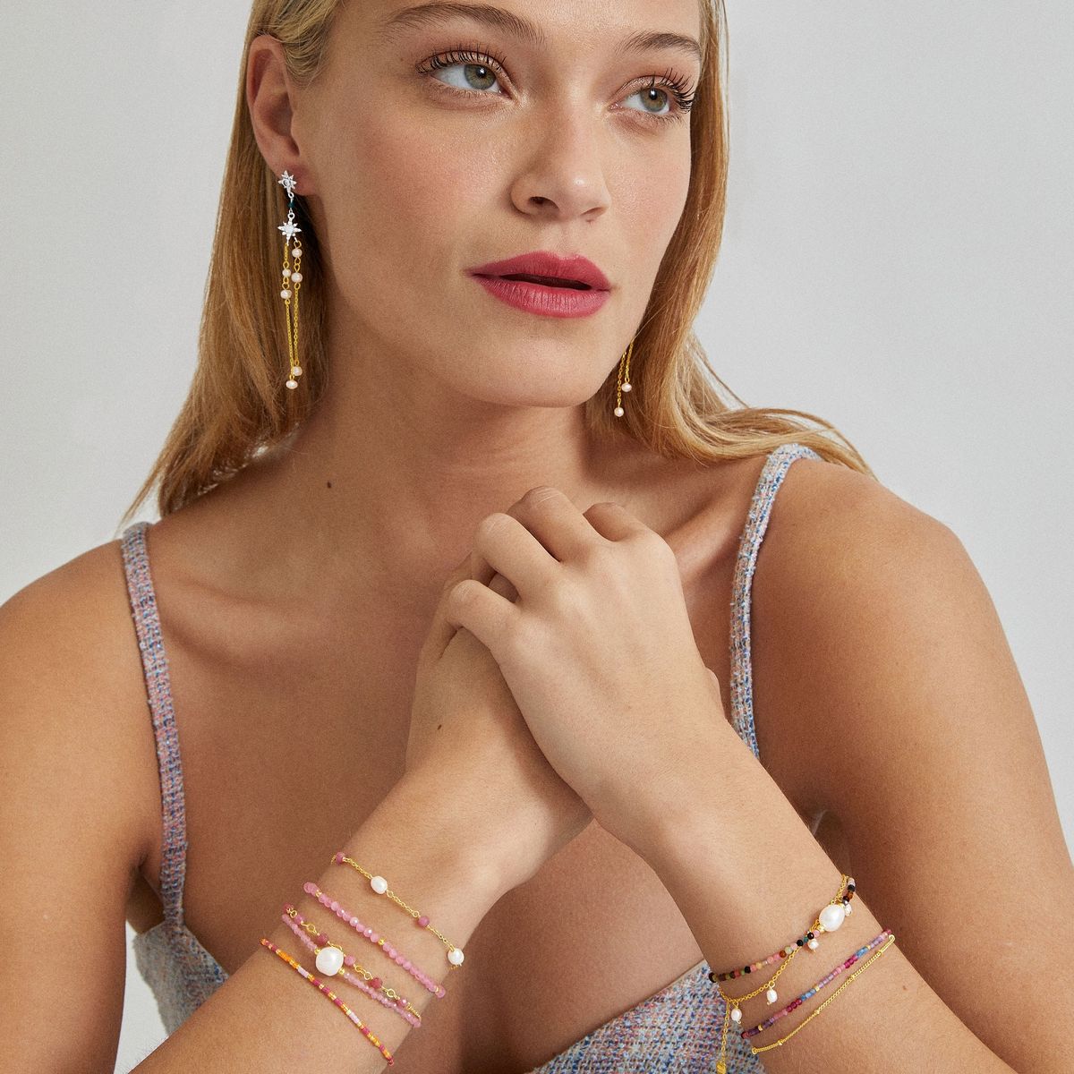 Zweireihiges Edelstein-Armband mit Schiebeverschluss