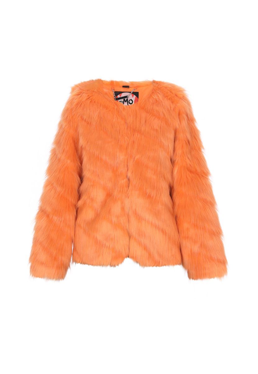 Orange Kunstpelz Jacke ohne Kragen
