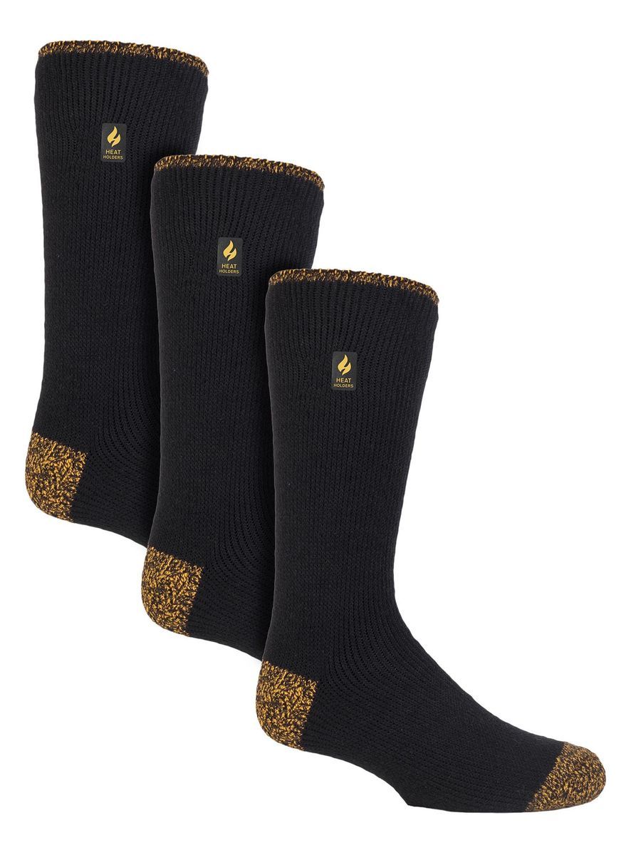 3 Paar Multipack Mens Long Thermal Work Socks | Heat Holders | Thick Knee High Heavy Duty Boot Socks - Black