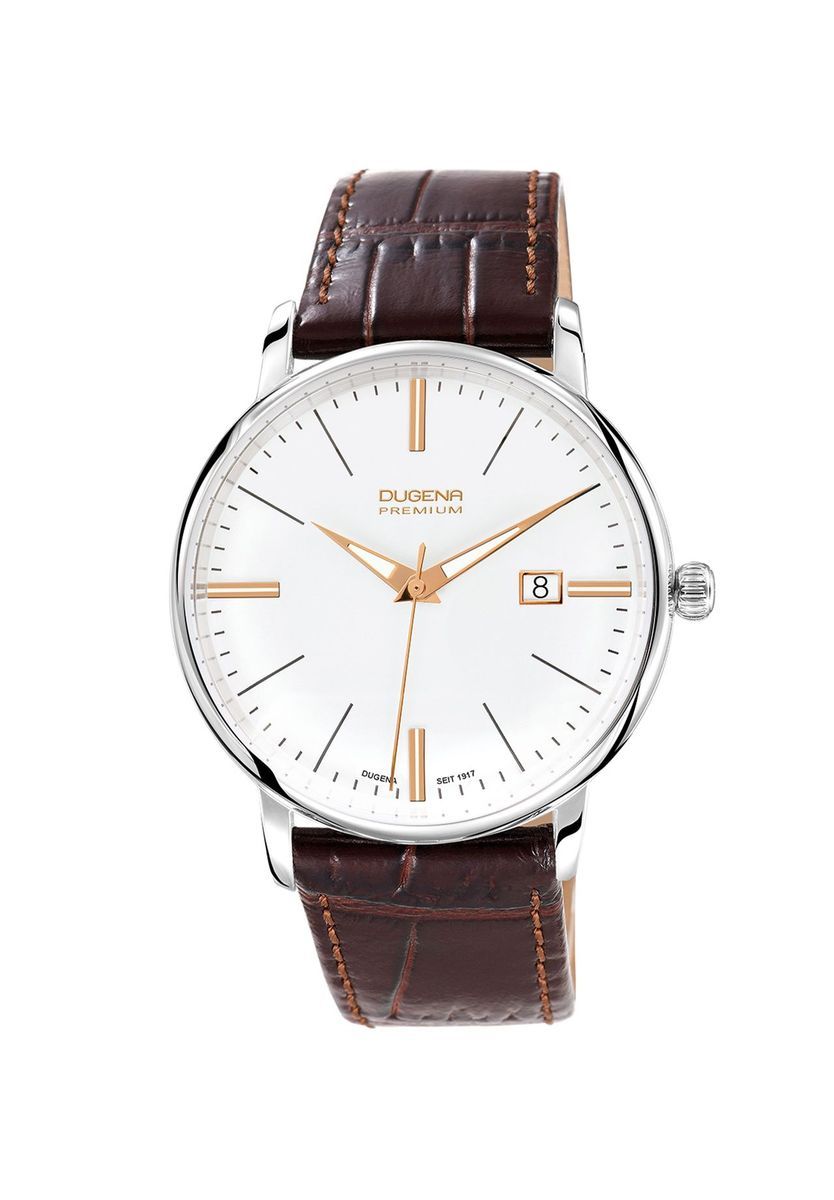Klassische silberne Uhrengehäuse braune Lederuhr