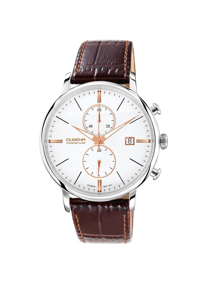 Herren Silber Chronograph Uhr braunes Lederarmband