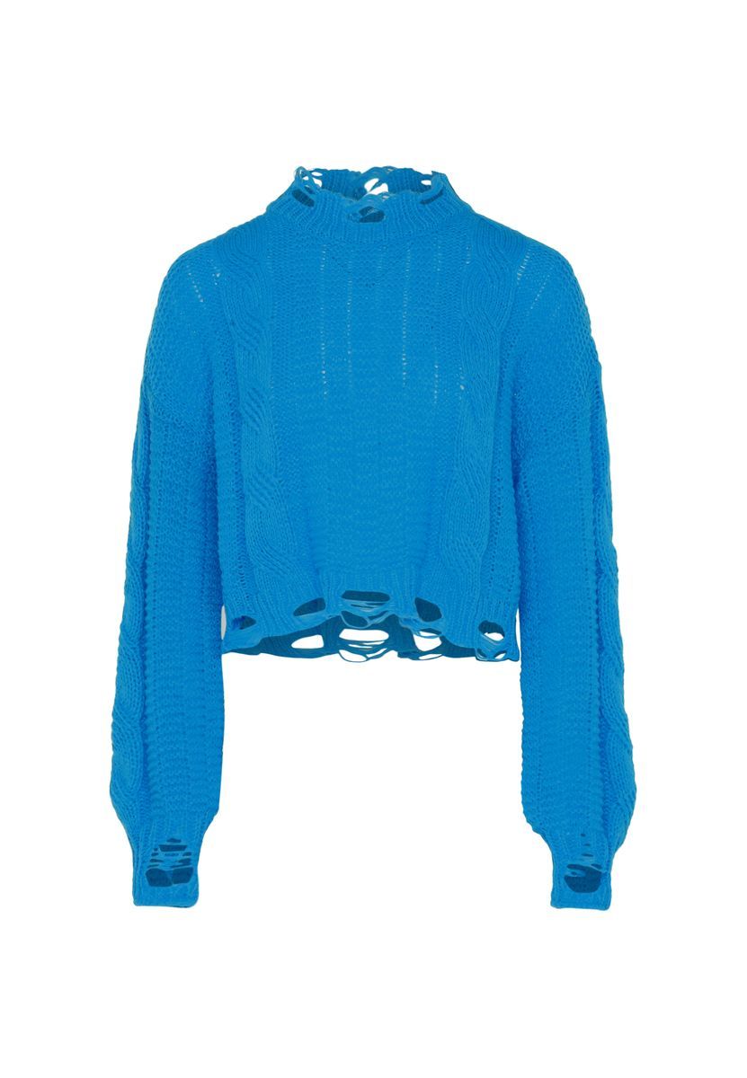 Zerstörter, verkürzter Zopfstrickpullover