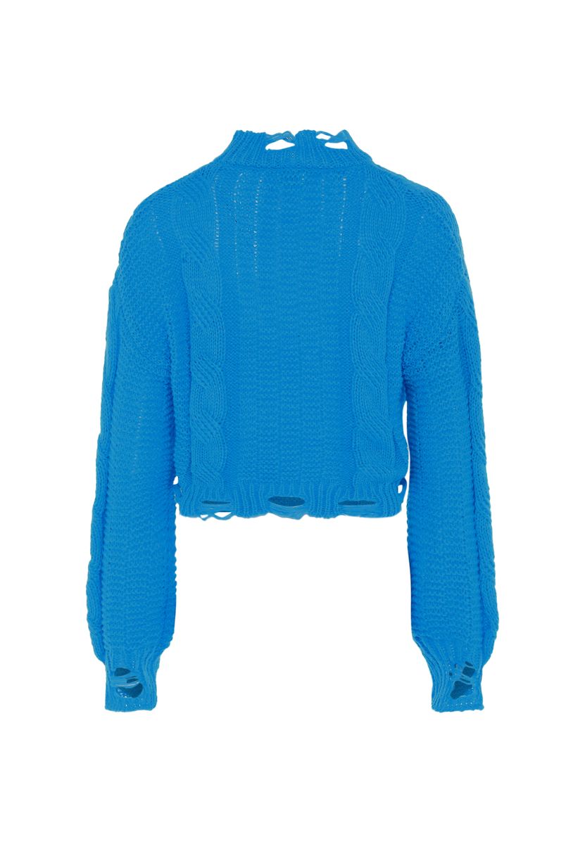 Cropped-Zopfstrickpullover im Destroyed-Look