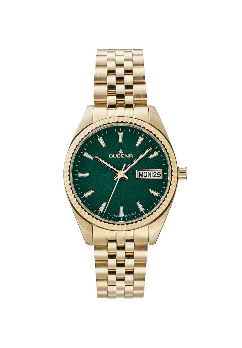 Klassische goldfarbene Uhr mit grünem Zifferblatt