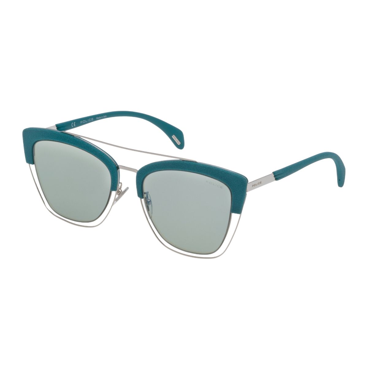 Katzenaugen-Sonnenbrille mit silbernen Gläsern