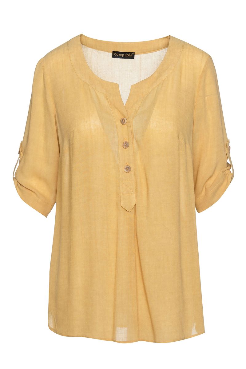 Tunika Bluse im Leinenlook mit Knöpfen