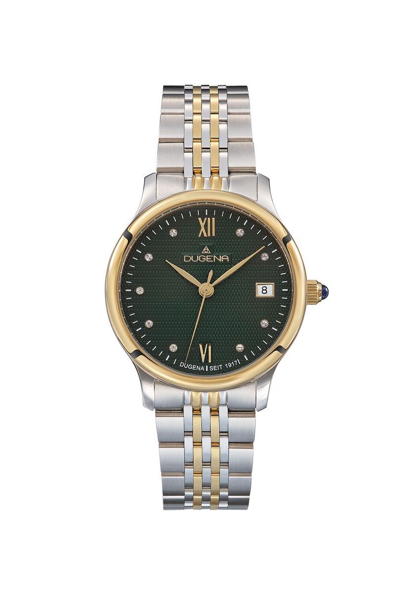 Zweifarbige Damenuhr mit grünem Zifferblatt