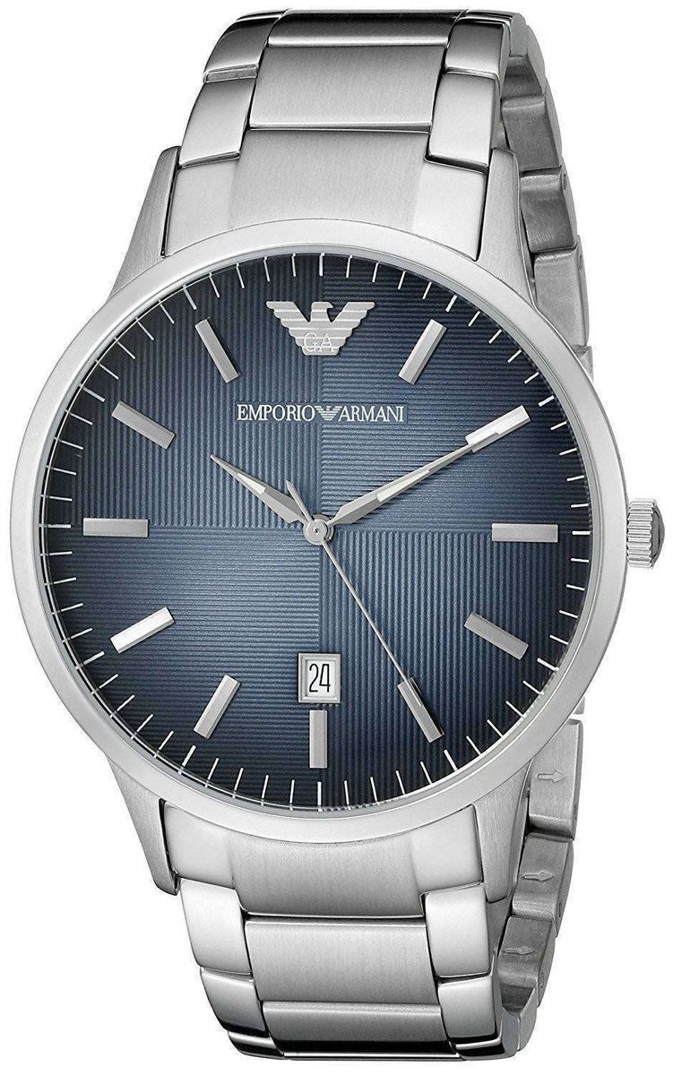 Herrenuhr silberfarbenes Gehäuse blaues Zifferblatt