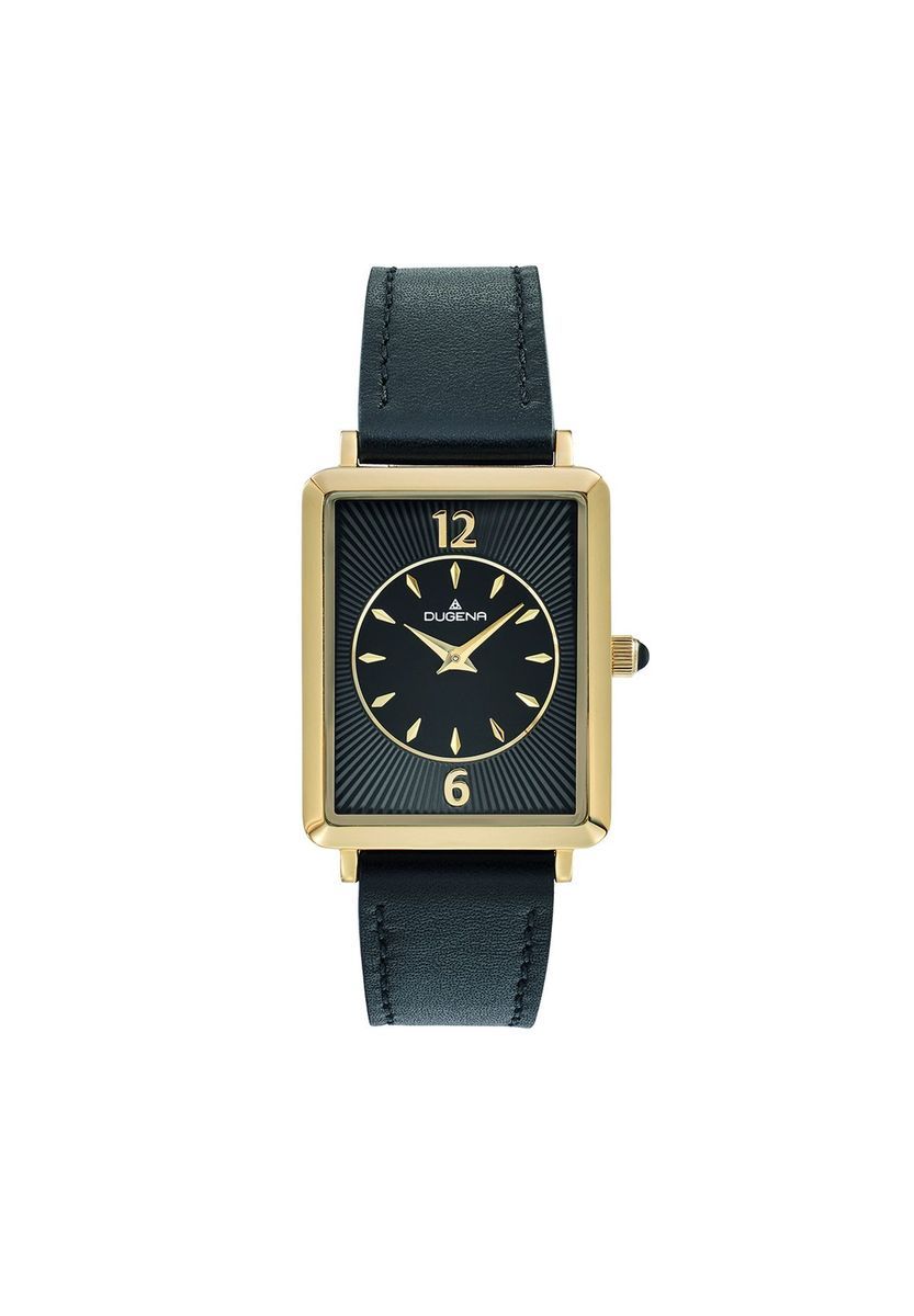 Rechteckige goldfarbene schwarze Lederuhr