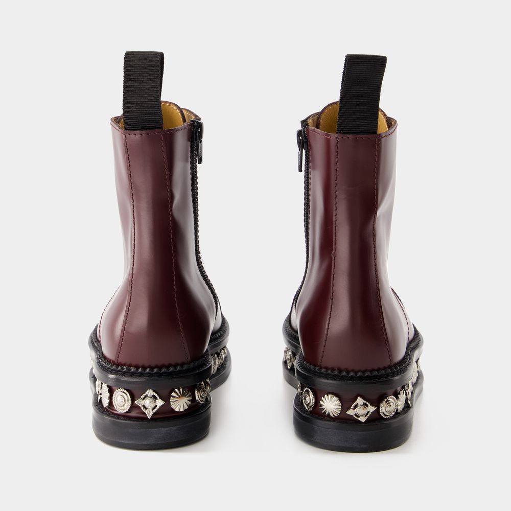 Leder-Combat-Boots mit beschlagener Plateausohle