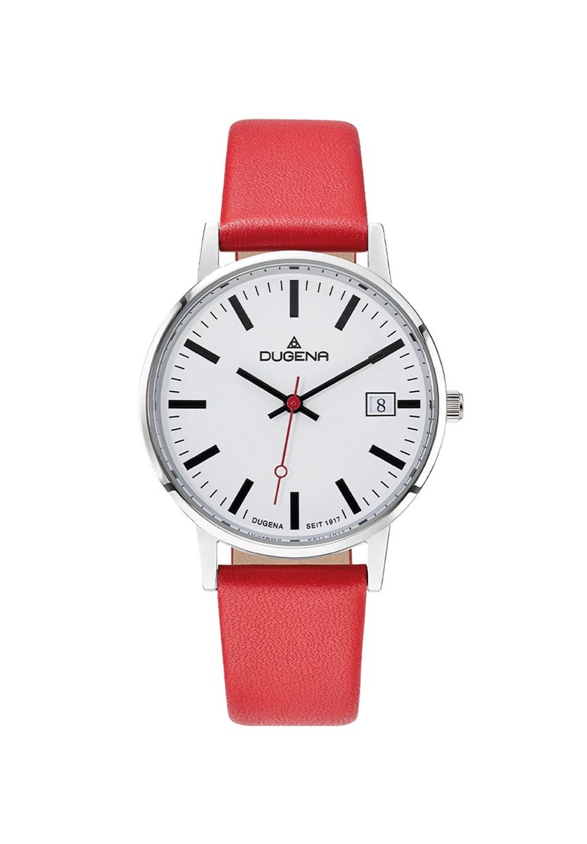 Minimalistische Uhr mit rotem Lederarmband