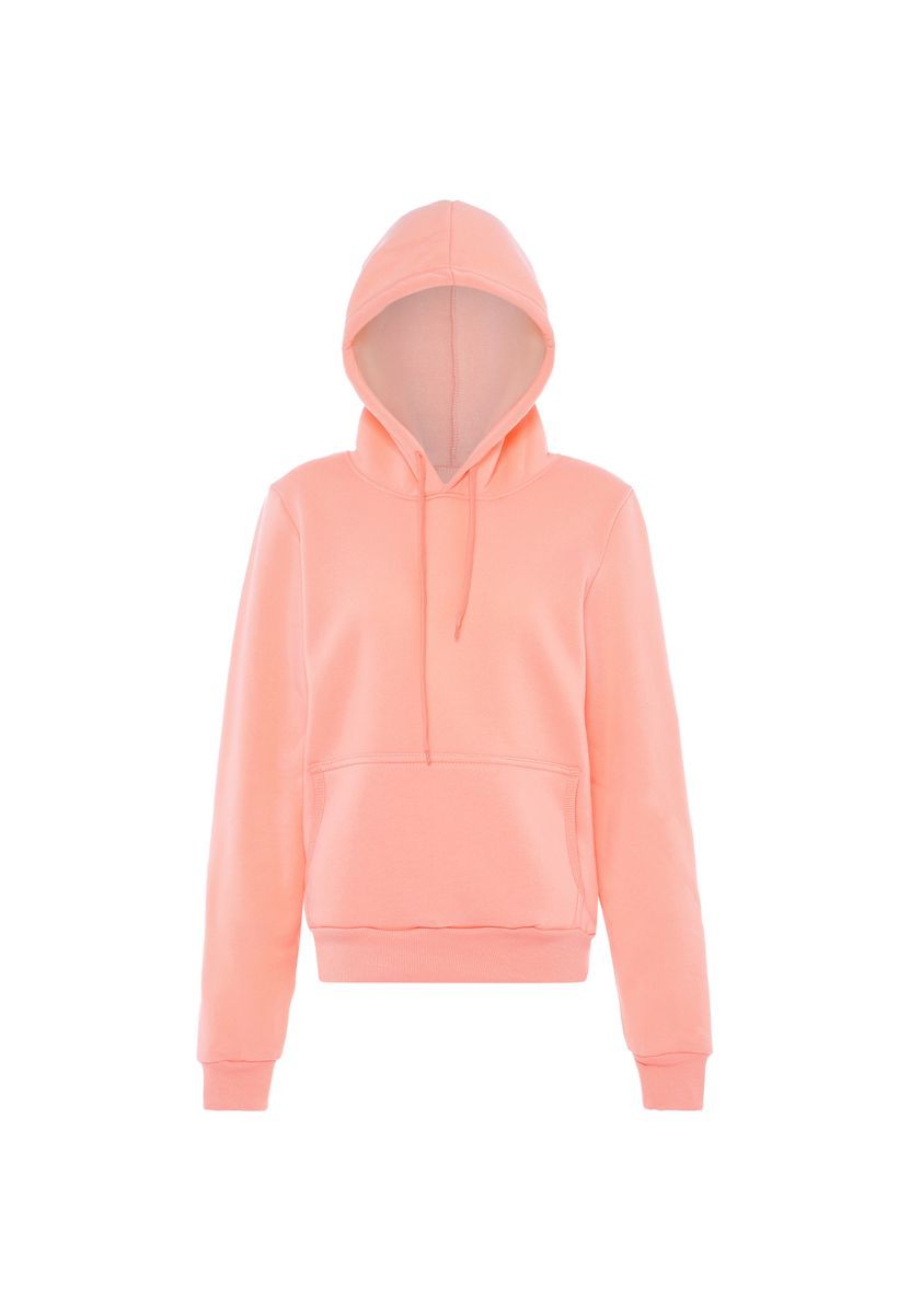 Pfirsichfarbener Kapuzenpullover mit Kängurutasche