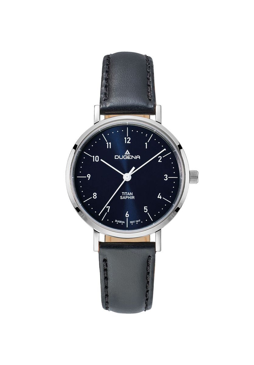 Klassische blaue Damenuhr mit Lederarmband