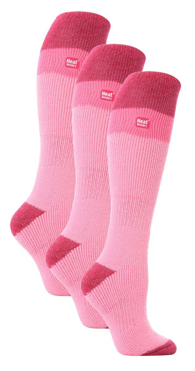 Heat Holders - 3er-Pack Ladies Thermal Knee High Ski Socks | WoMens Thick Winter 2.3 TOG Long Skiing Socks - Light Pink / Raspberry